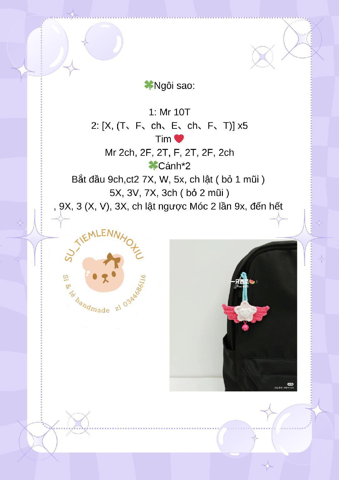 Tổng hợp chart móc len: Ngôi sao, Kem ốc quế, Nơ và Cá