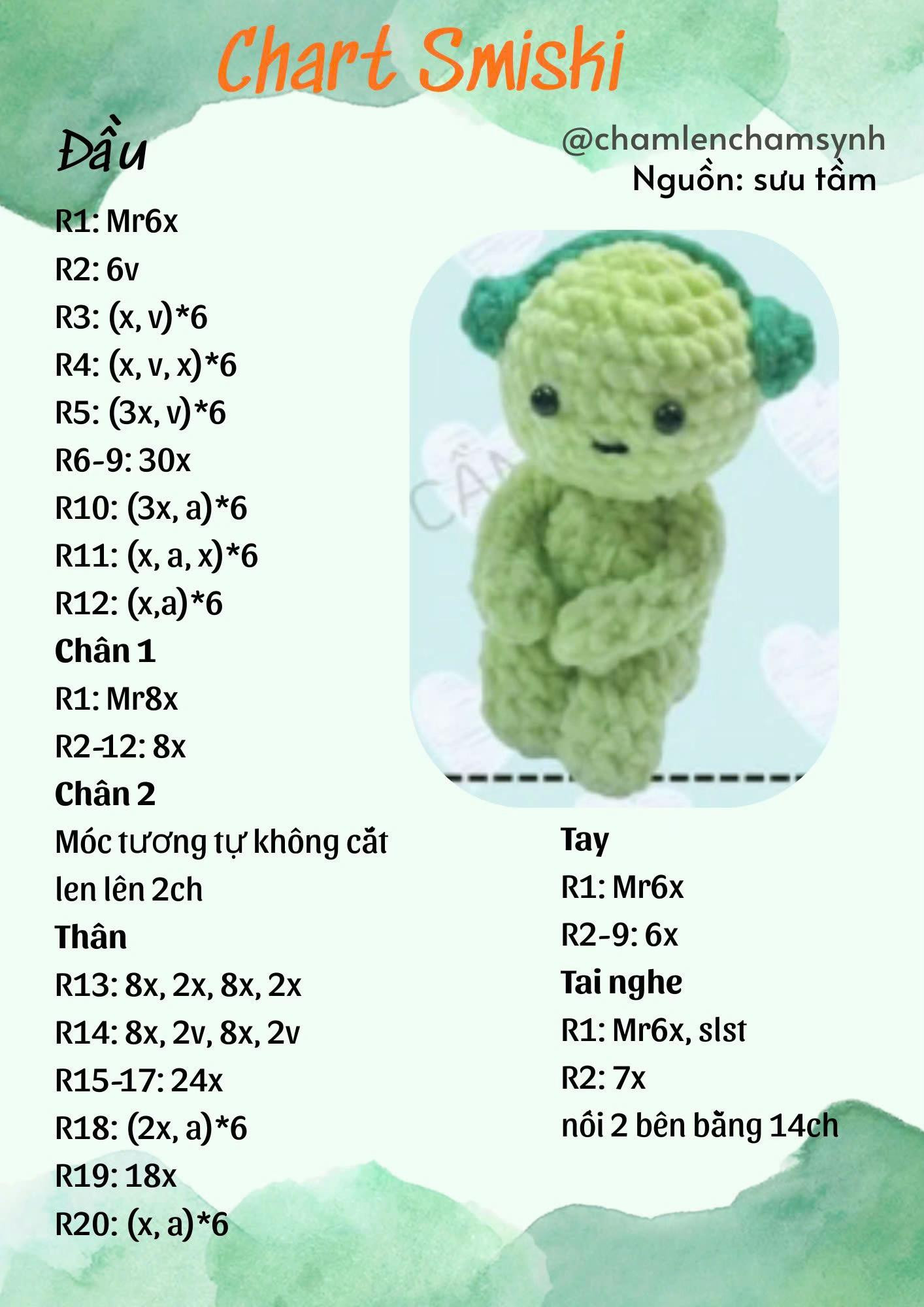 Tổng hợp chart móc len: Quốc kỳ Việt Nam, Đầu mèo và nhân vật Smiski