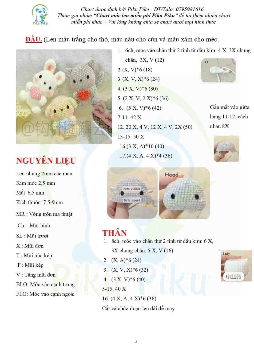 Tổng hợp chart móc len: Thỏ, Gấu dâu, Túi bánh mì, Mochi và Cặp đôi mèo