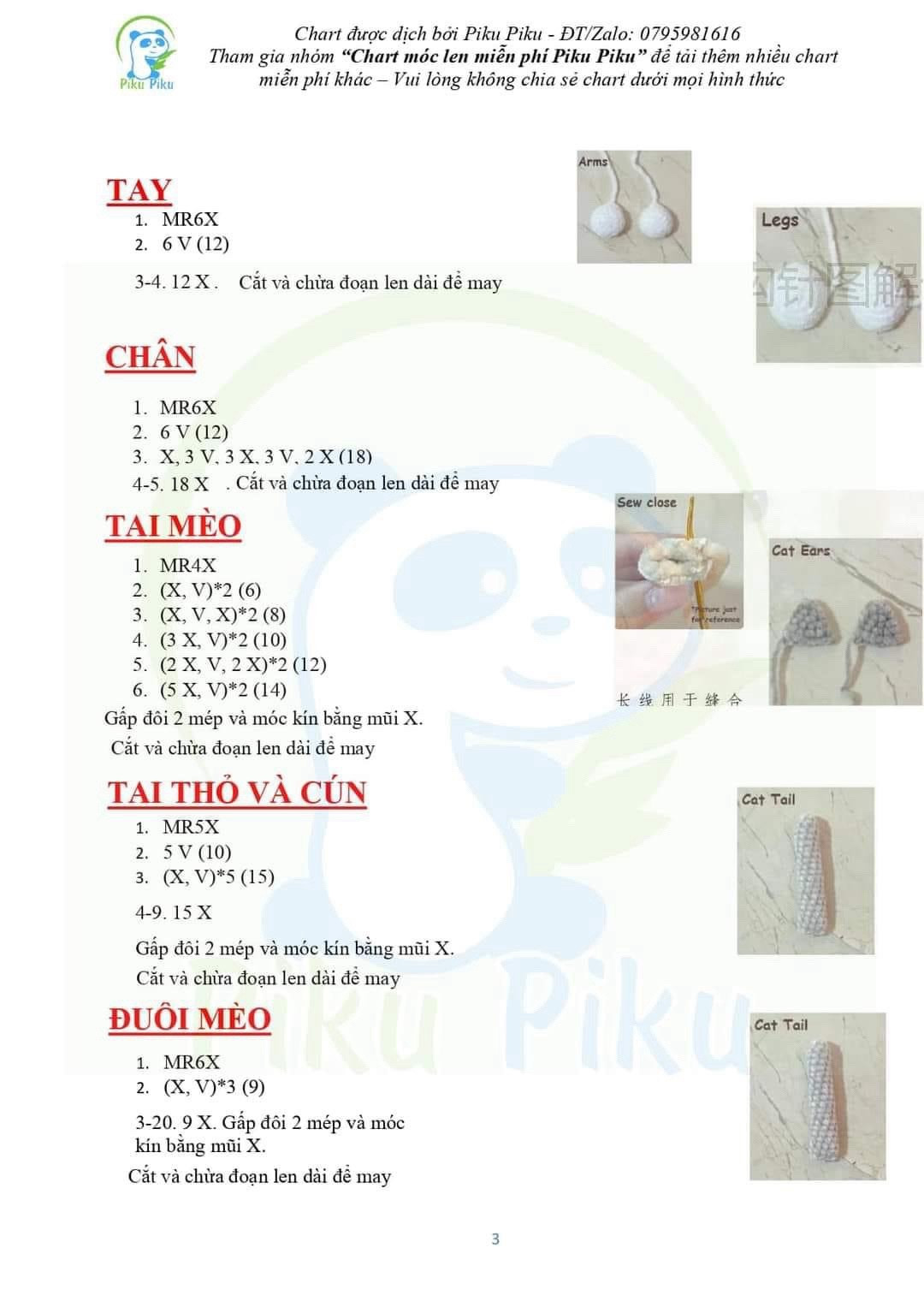 Tổng hợp chart móc len: Thỏ, Gấu dâu, Túi bánh mì, Mochi và Cặp đôi mèo