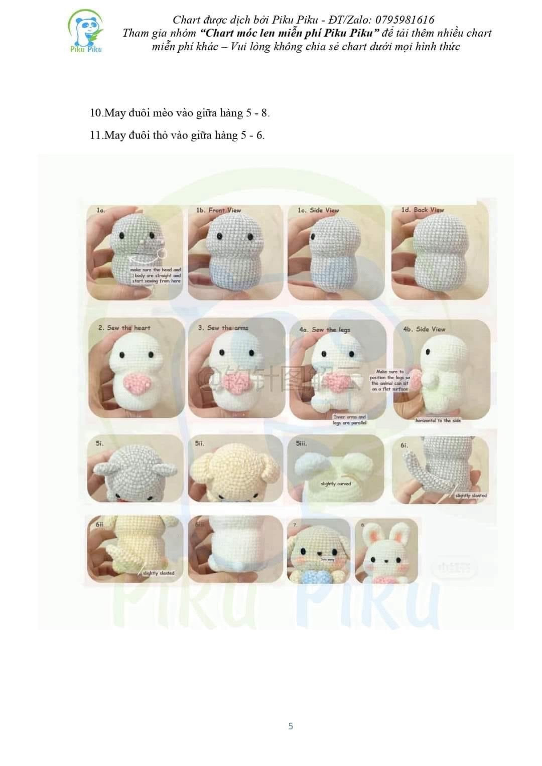 Tổng hợp chart móc len: Thỏ, Gấu dâu, Túi bánh mì, Mochi và Cặp đôi mèo