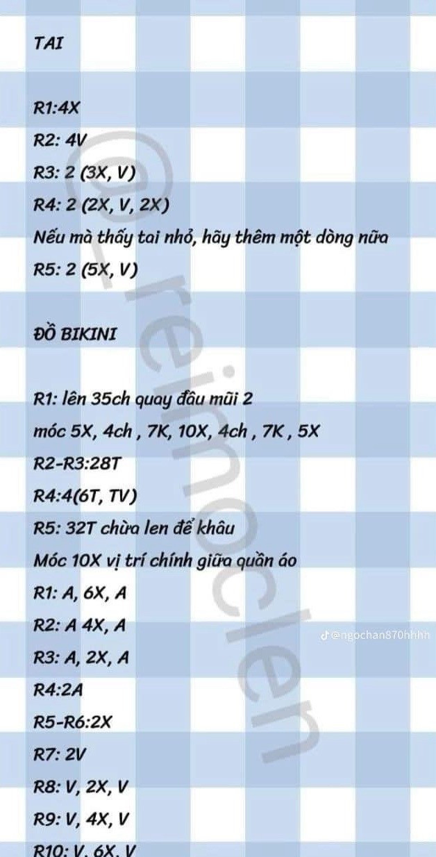 Tổng hợp chart móc len: Thỏ, Gấu dâu, Túi bánh mì, Mochi và Cặp đôi mèo