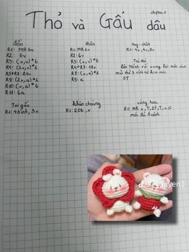 Tổng hợp chart móc len: Thỏ, Gấu dâu, Túi bánh mì, Mochi và Cặp đôi mèo