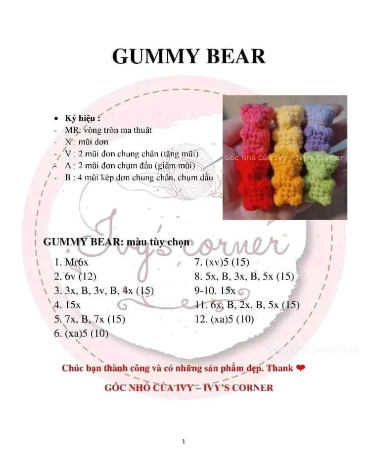Tổng hợp chart móc len thú cưng: Gummy Bear, Kẹo thú mini và Cún suy dinh dưỡng