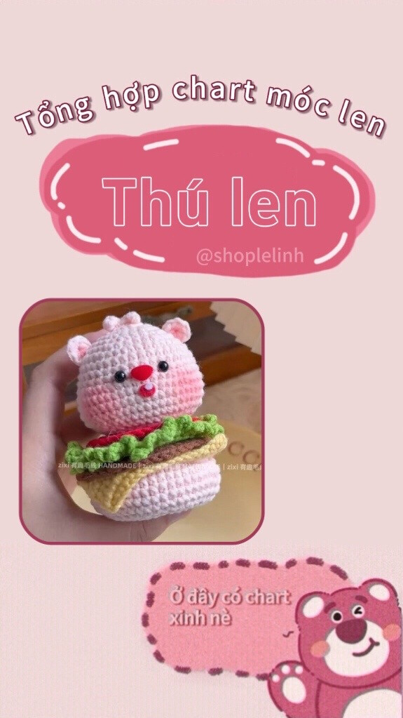 Tổng hợp chart móc len thú Loopy hình Hamburger