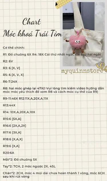 Tổng hợp Chart Móc Len Trái Tim: Búp bê, Khóa và Kẹp Tóc