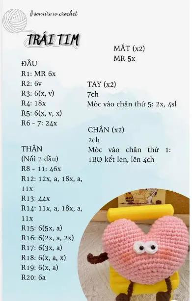 Tổng hợp Chart Móc Len Trái Tim: Búp bê, Khóa và Kẹp Tóc