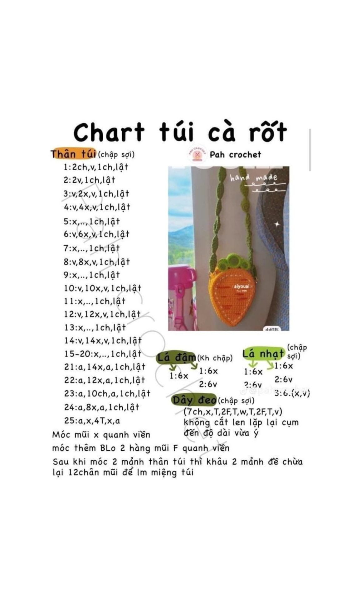 Tổng hợp chart móc len: Túi Loopy, Totoro, Cà rốt và Balo thỏ hồng