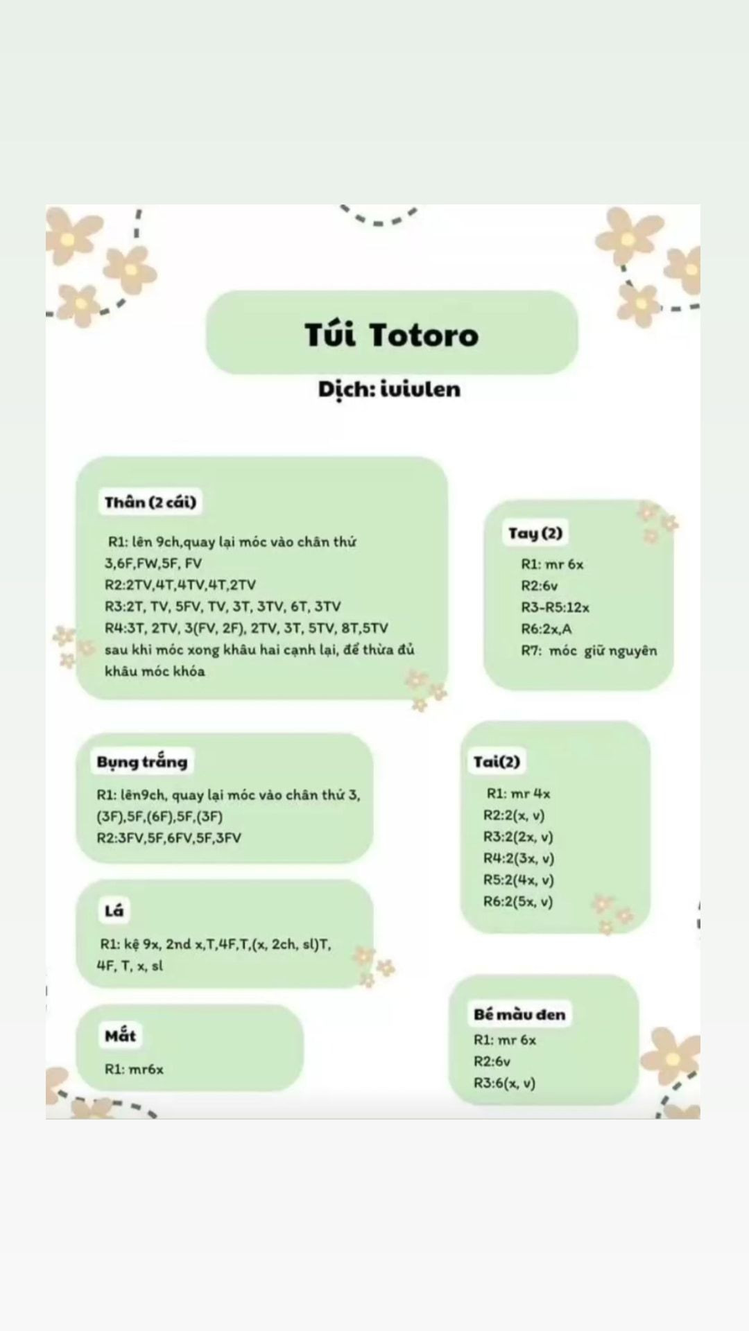 Tổng hợp chart móc len: Túi Loopy, Totoro, Cà rốt và Balo thỏ hồng