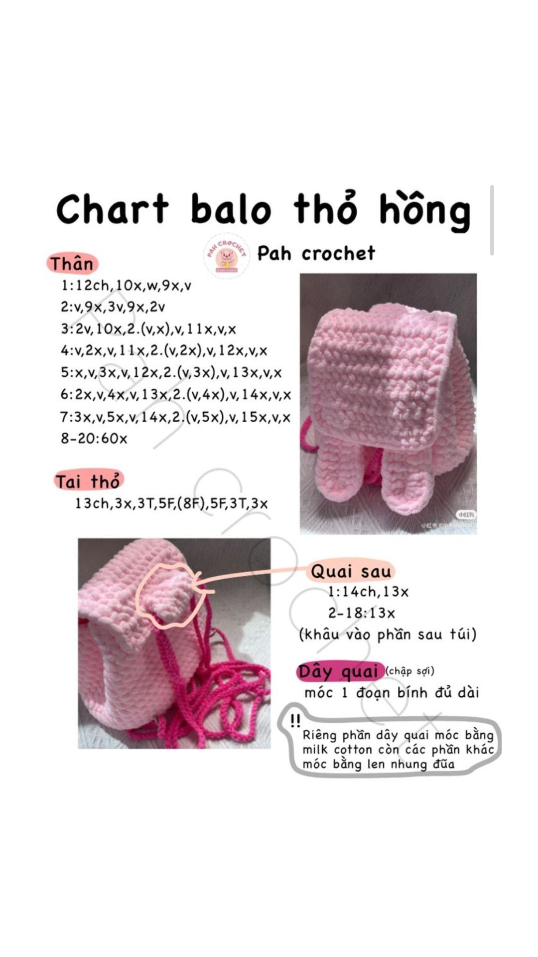 Tổng hợp chart móc len: Túi Loopy, Totoro, Cà rốt và Balo thỏ hồng