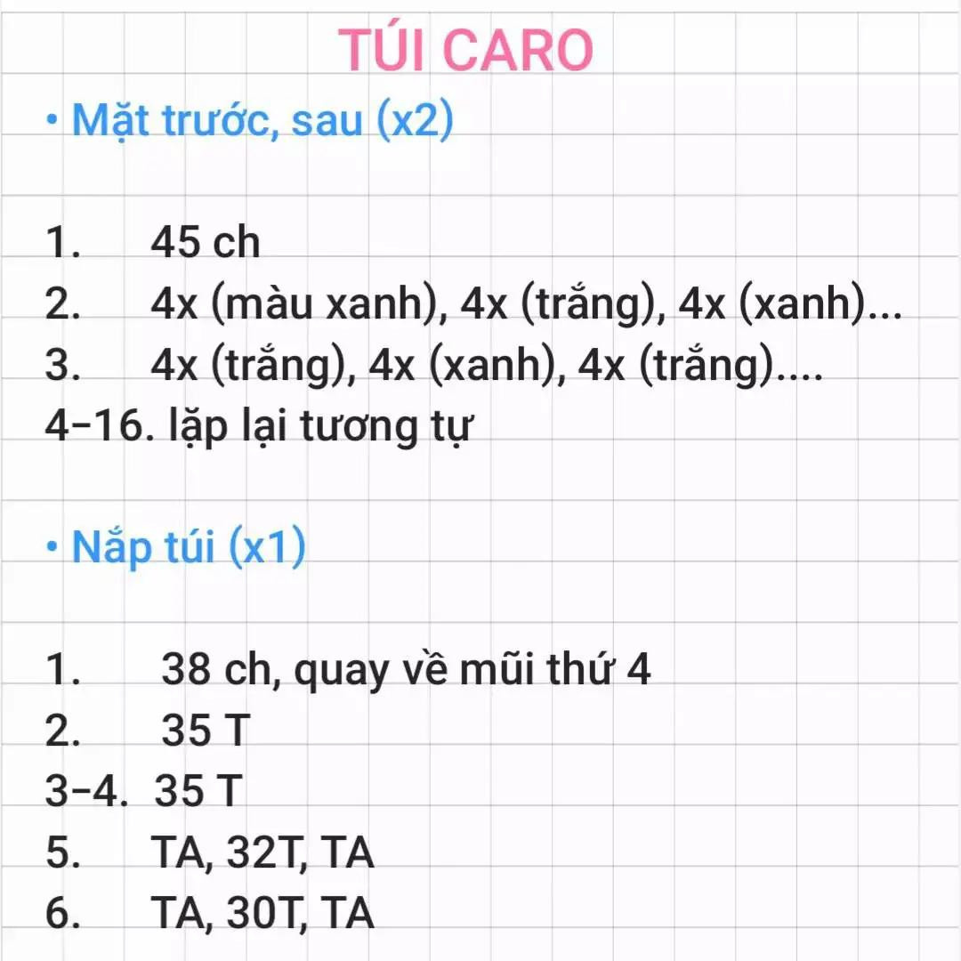 Tổng hợp Chart móc len túi xách đẹp: Túi caro xanh trắng, túi dâu tây và túi hoa