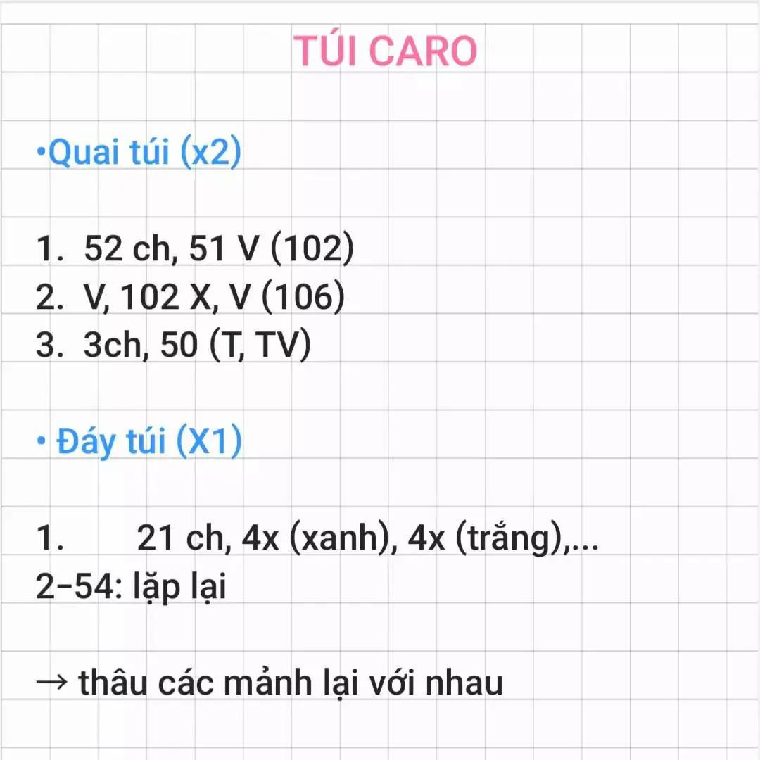 Tổng hợp Chart móc len túi xách đẹp: Túi caro xanh trắng, túi dâu tây và túi hoa