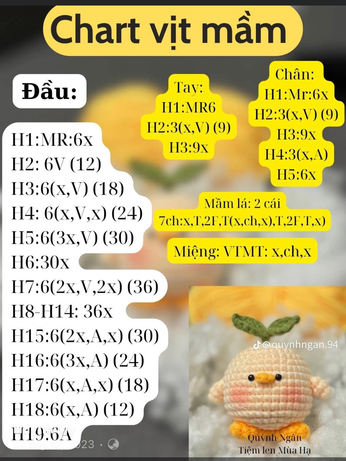 Tổng hợp chart móc len: Vịt mầm, Bế ếch và Thú mini
