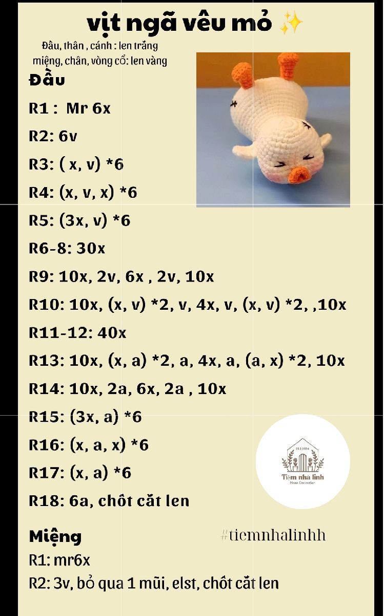 Tổng hợp chart móc len: Vịt ngủ vù, Hoa Mochi và Bánh ú