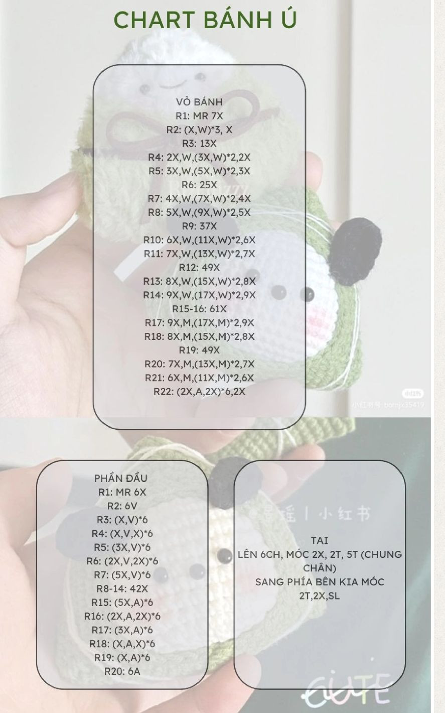 Tổng hợp chart móc len: Vịt ngủ vù, Hoa Mochi và Bánh ú