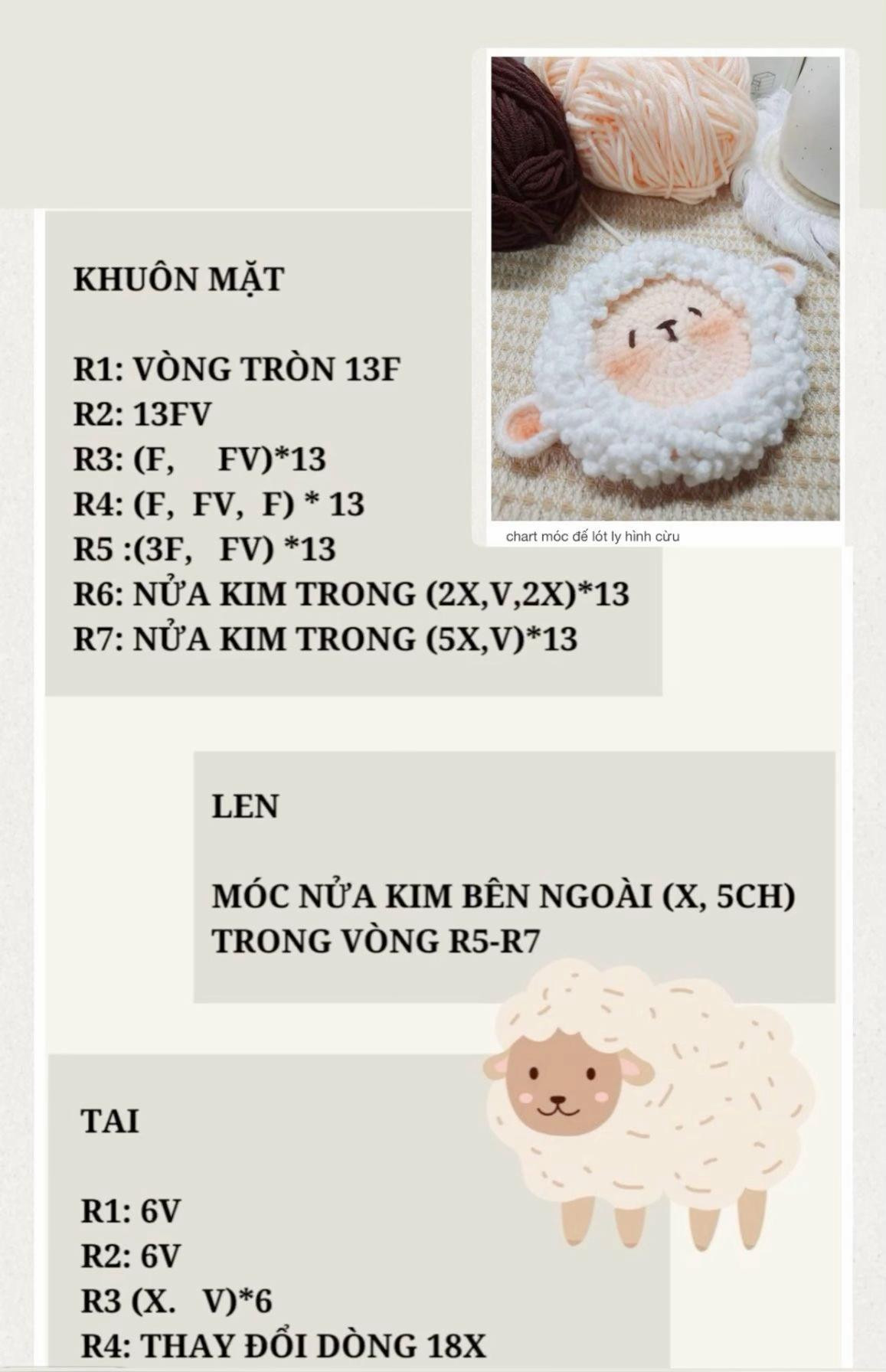 Tổng hợp chart móc lót ly hình vịt, capybara, mèo và cừu dễ thương