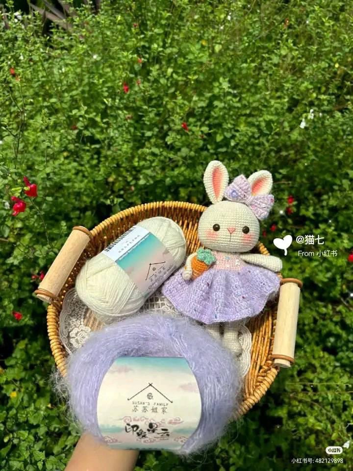 Tổng hợp chart móc thỏ dễ thương cầm cà rốt và mặc váy