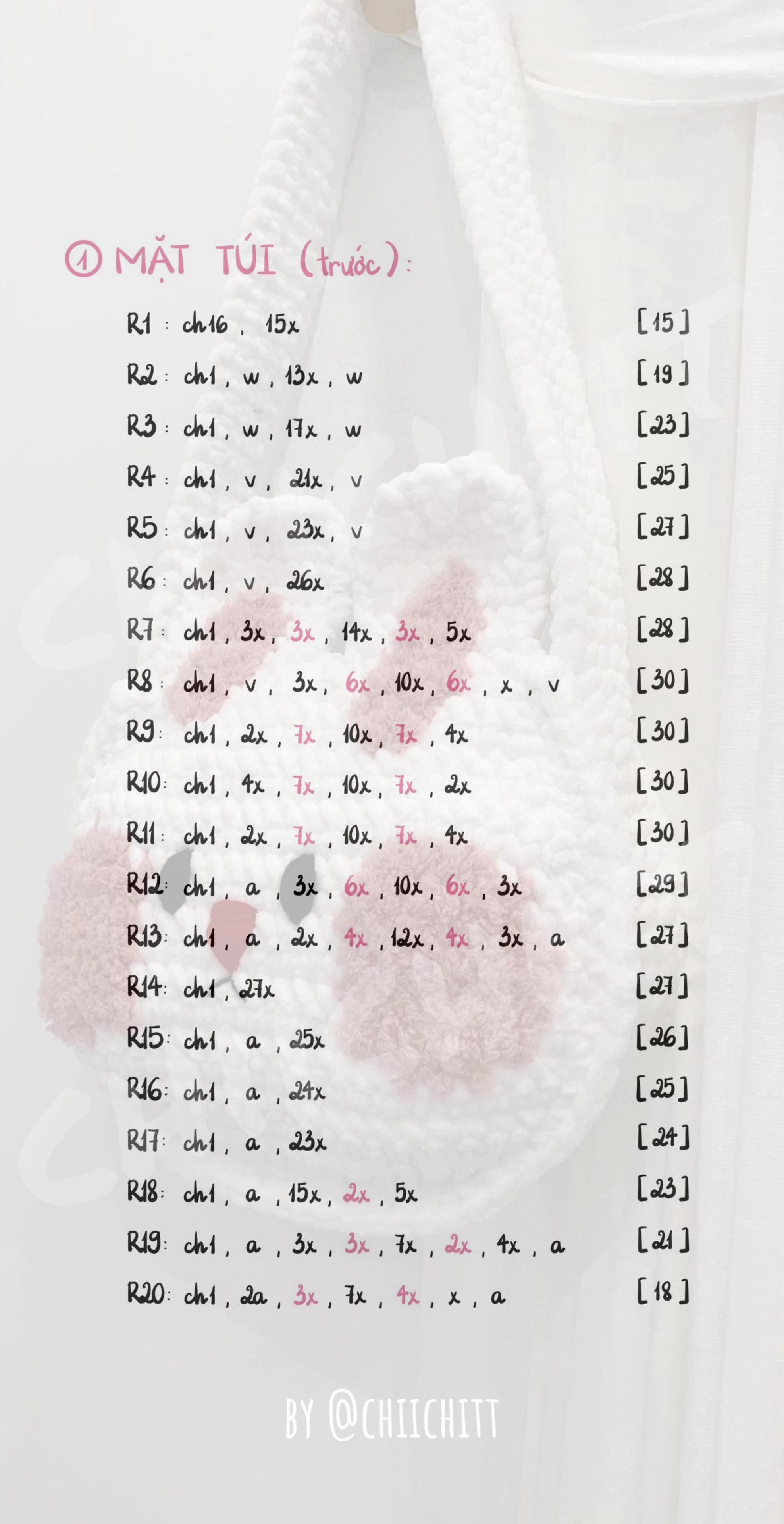 Tổng hợp chart móc túi len dễ thương: Melody, Hello Kitty và Thỏ