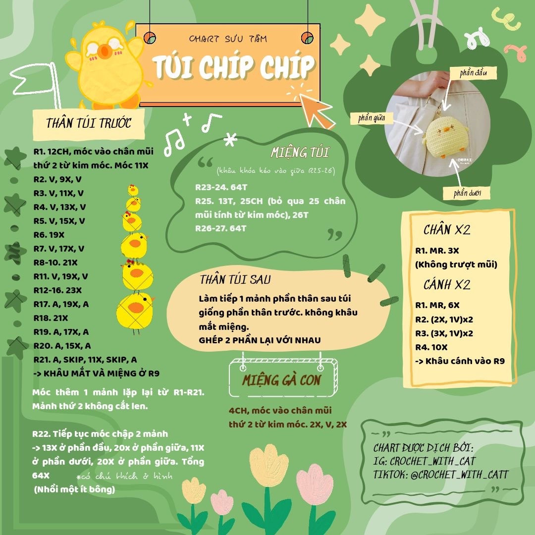 Tổng hợp chart móc túi len dễ thương: Melody, Hello Kitty và Thỏ
