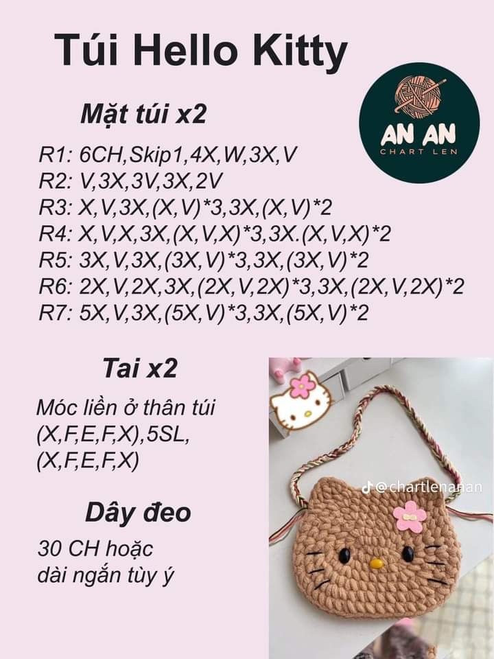 Tổng hợp chart móc túi len dễ thương: Melody, Hello Kitty và Thỏ
