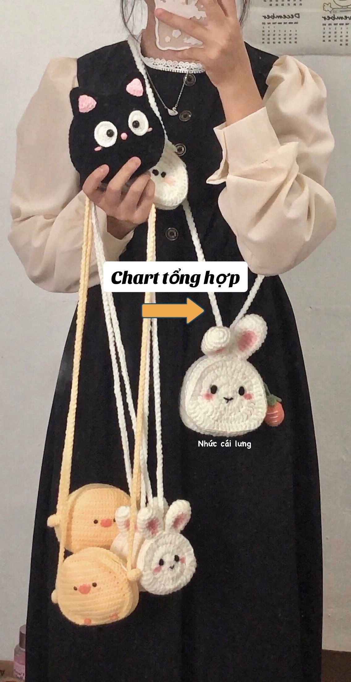 Tổng hợp chart móc túi len dễ thương: Melody, Hello Kitty và Thỏ