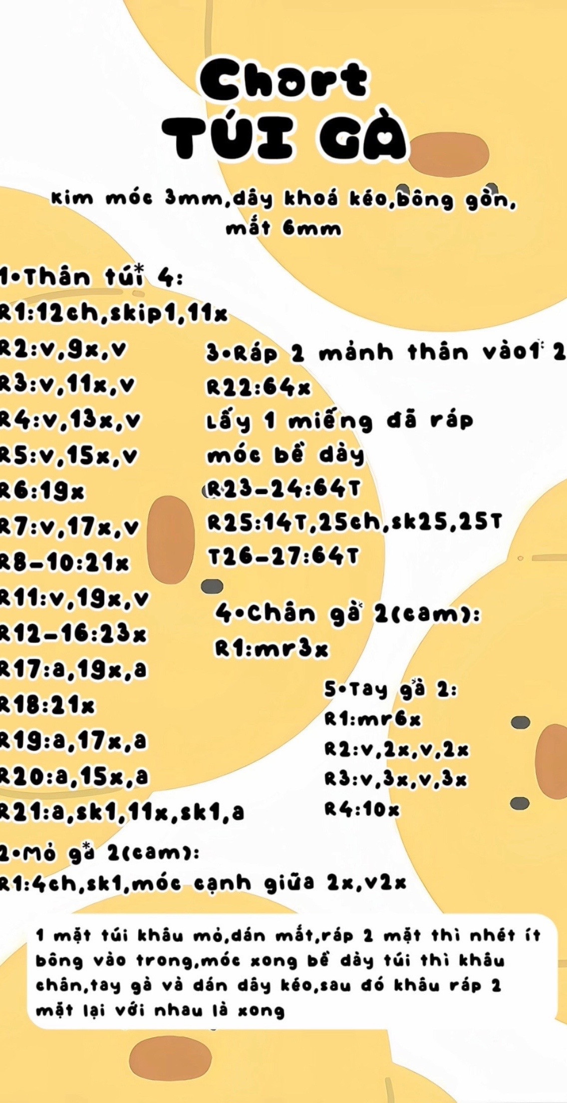 Tổng hợp chart móc túi len dễ thương: Melody, Hello Kitty và Thỏ