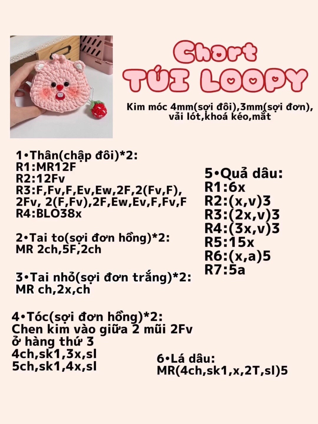 Tổng hợp chart móc túi len dễ thương: Melody, Hello Kitty và Thỏ