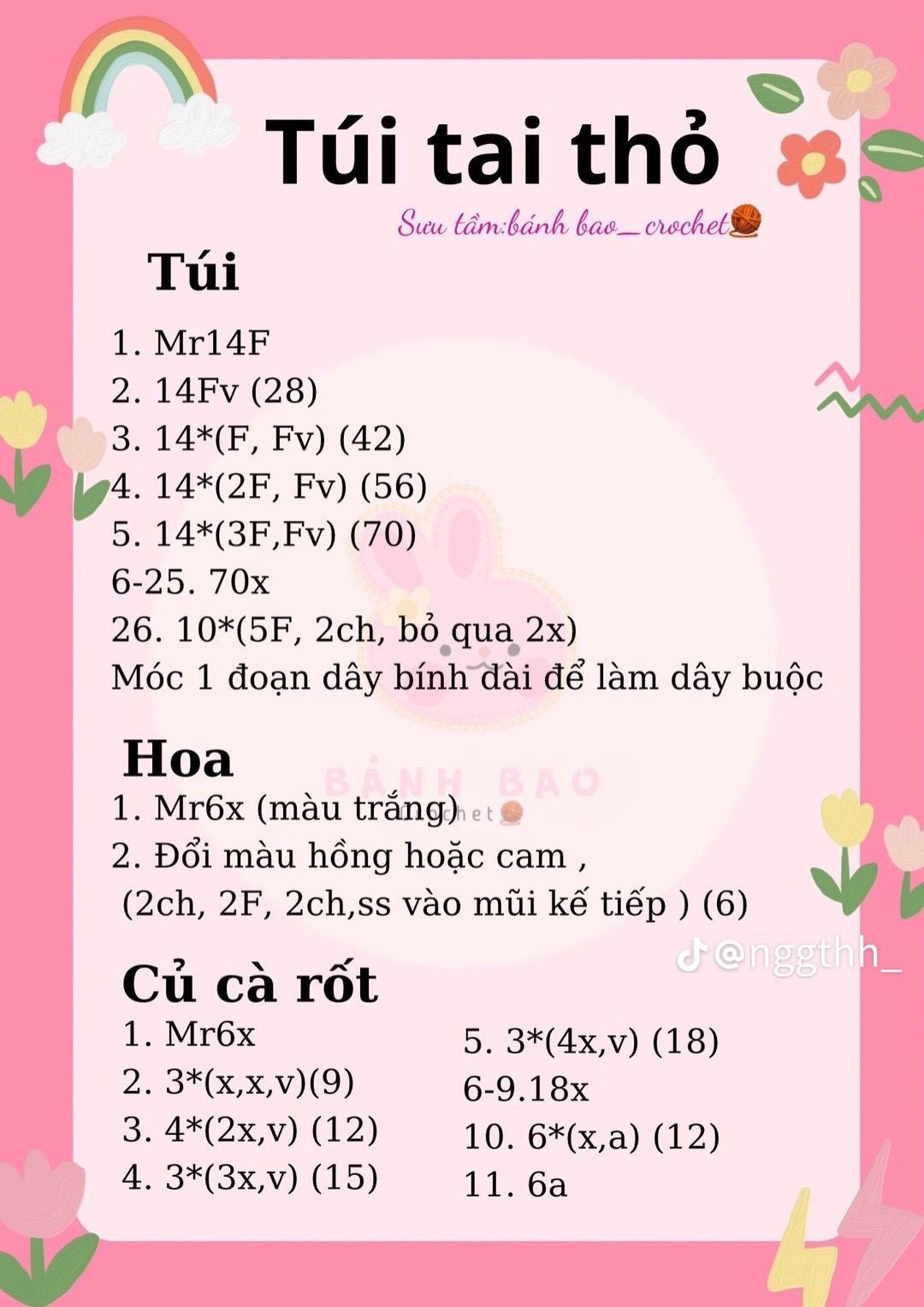 Tổng hợp chart móc túi len dễ thương: Melody, Hello Kitty và Thỏ