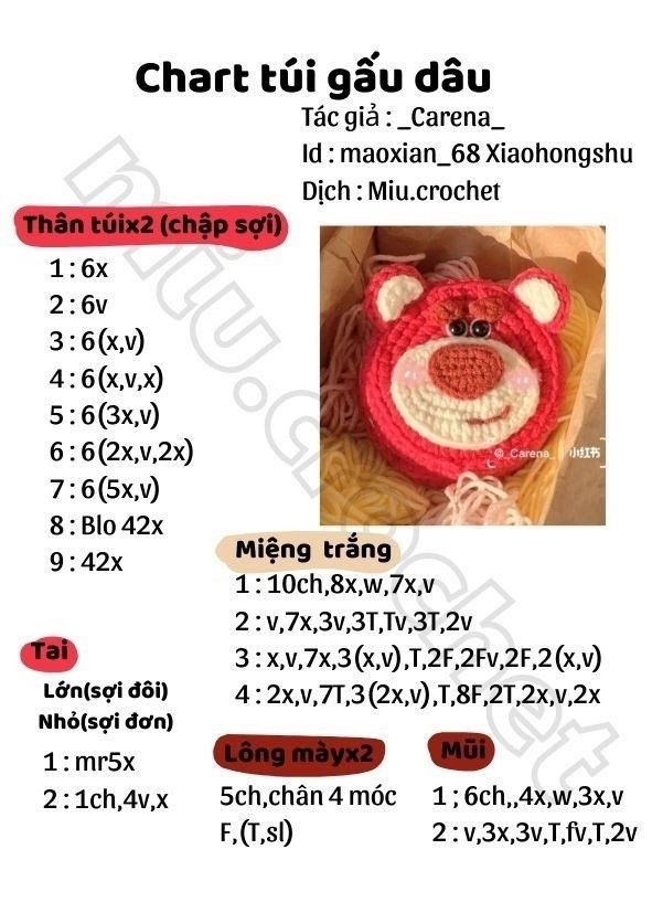 Tổng hợp chart móc túi len dễ thương: Melody, Hello Kitty và Thỏ