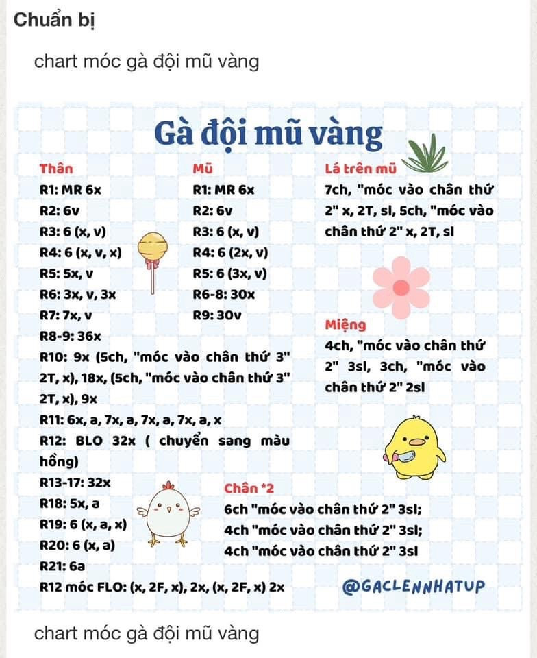 Tổng hợp chart móc túi rút hoa, thỏ cà rốt và gà đội mũ vàng