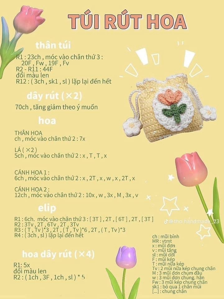 Tổng hợp chart móc túi rút hoa, thỏ cà rốt và gà đội mũ vàng