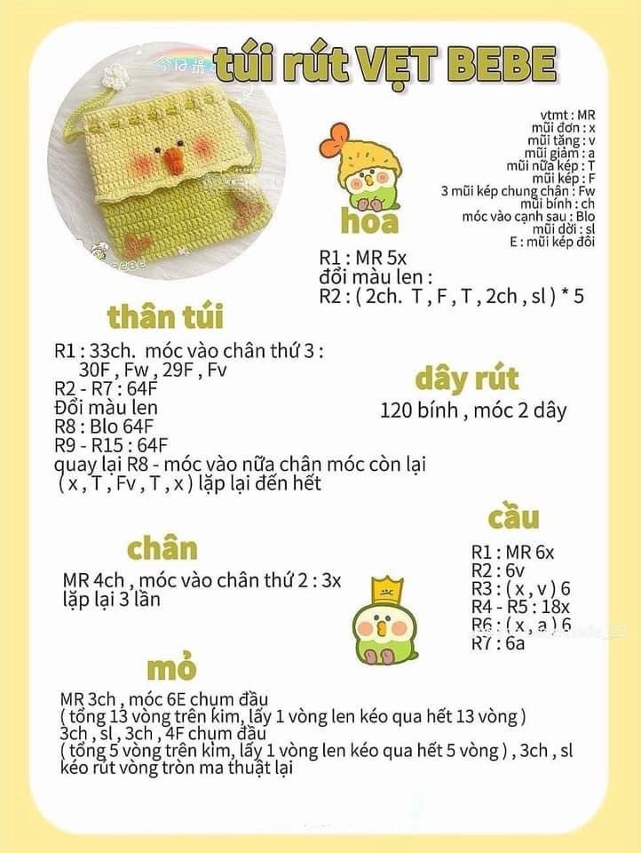 Tổng hợp chart móc túi rút hoa, thỏ cà rốt và gà đội mũ vàng