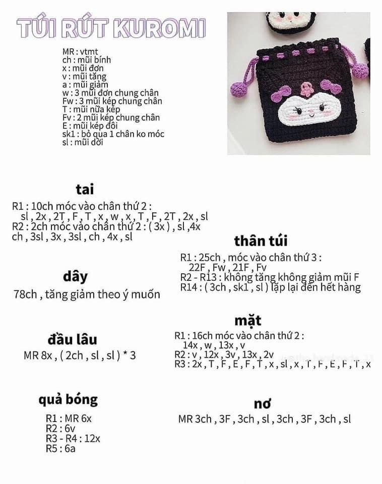 Tổng hợp chart móc túi rút hoa, thỏ cà rốt và gà đội mũ vàng