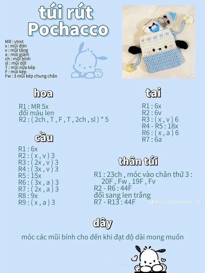 Tổng hợp chart móc túi rút hoa, thỏ cà rốt và gà đội mũ vàng