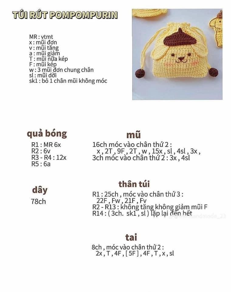 Tổng hợp chart móc túi rút hoa, thỏ cà rốt và gà đội mũ vàng