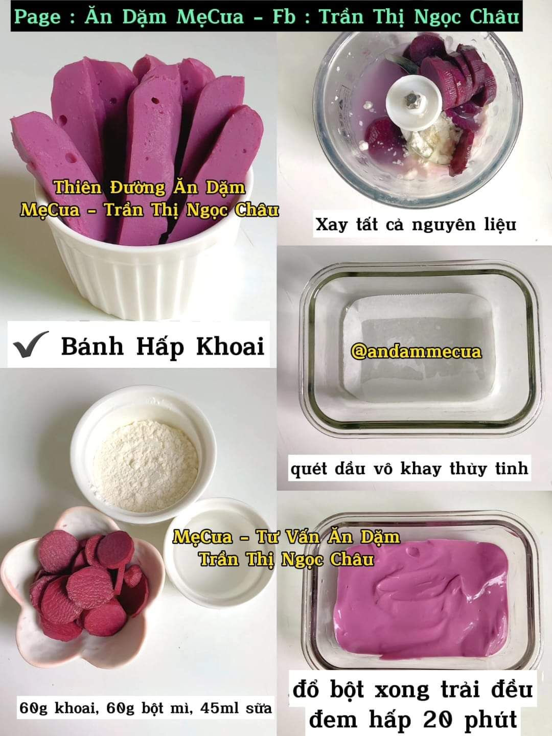 Tổng hợp công thức Bánh Hấp ăn dặm không trứng: Khoai tím, Bí đỏ, Táo đỏ, Thanh long, Cà rốt, Bắp