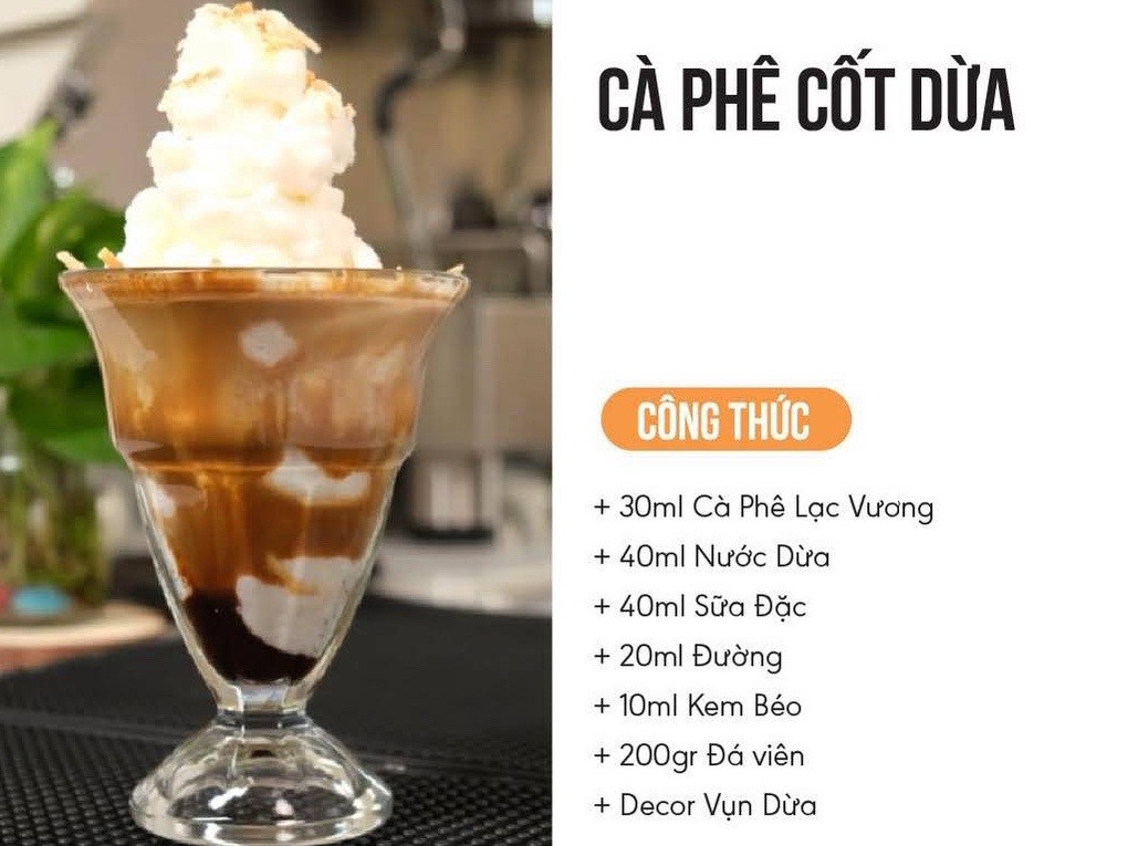 Tổng hợp công thức đồ uống: Cà Phê Cốt Dừa, Mojito Vải, Mojito Việt Quất và Matcha Latte Coffee