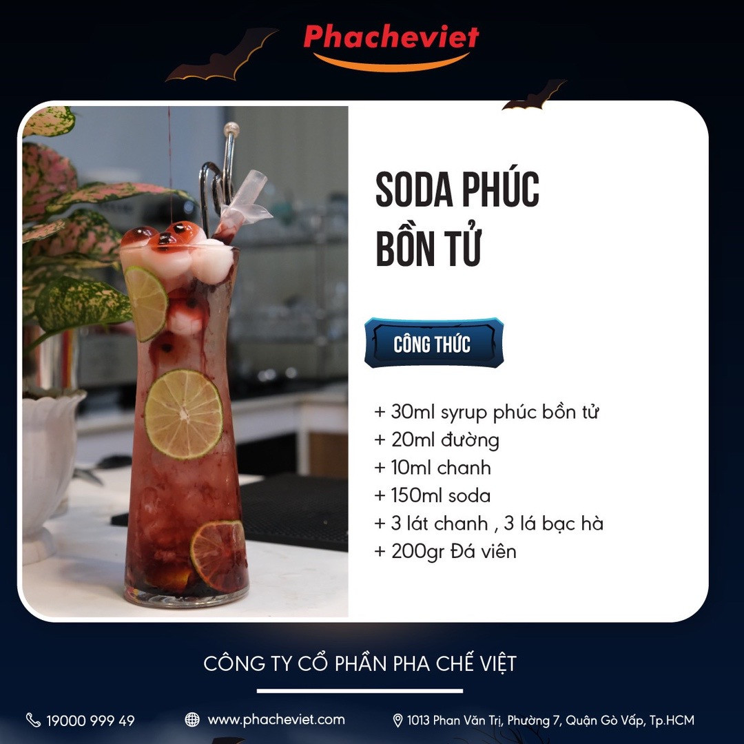 Tổng hợp công thức đồ uống Halloween độc đáo: Soda Phúc Bồn Tử, Trà Vải Hibiscus, Trà Sữa Bóng Đêm và Latte Than Tre
