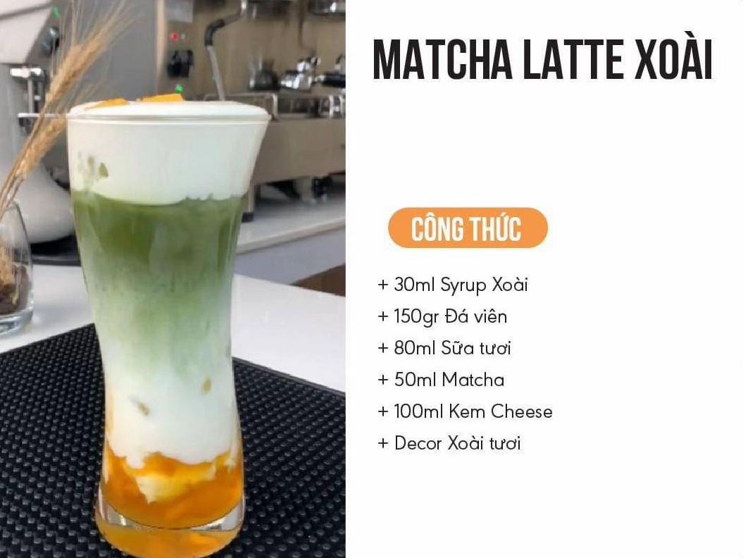 Tổng hợp công thức đồ uống: Matcha Latte Xoài, Trà Táo Xanh, Mocha Đá Xay và Mocktail Coldbrew Chanh Xanh