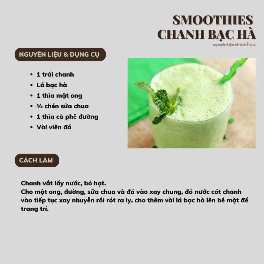 Tổng hợp công thức đồ uống: Trà chanh nước hoa mật ong, Yakult Chocoba, Yakult Papaya, Smoothie quả mâm xôi và socola, Smoothie chanh bạc hà