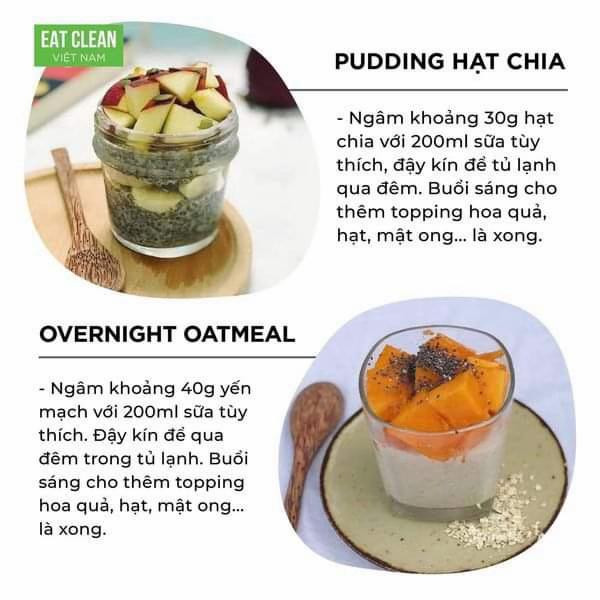 Tổng hợp công thức Eat Clean Việt Nam: Pudding hạt chia, yến mạch qua đêm, bánh mì trứng và khoai lang sữa chua