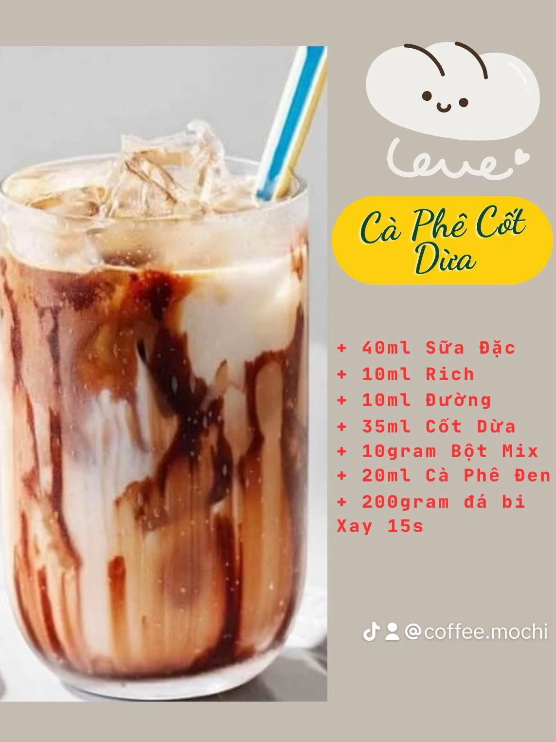 Tổng hợp công thức làm 4 loại đồ uống: Cà Phê Matcha latte, Sữa Chua Cà Phê, Cà Phê Cốt Dừa và Bơ Cà Phê