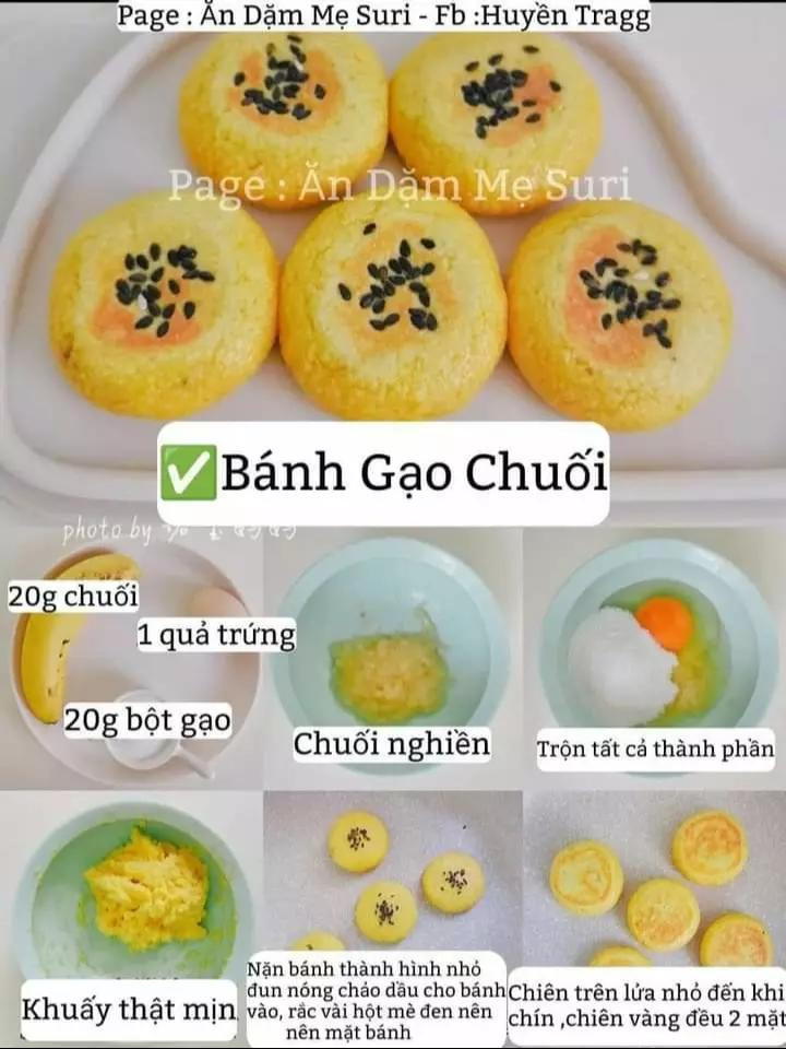 Tổng hợp công thức làm bánh gạo cho bé: bí xanh, chuối, táo đỏ khô, táo và trứng