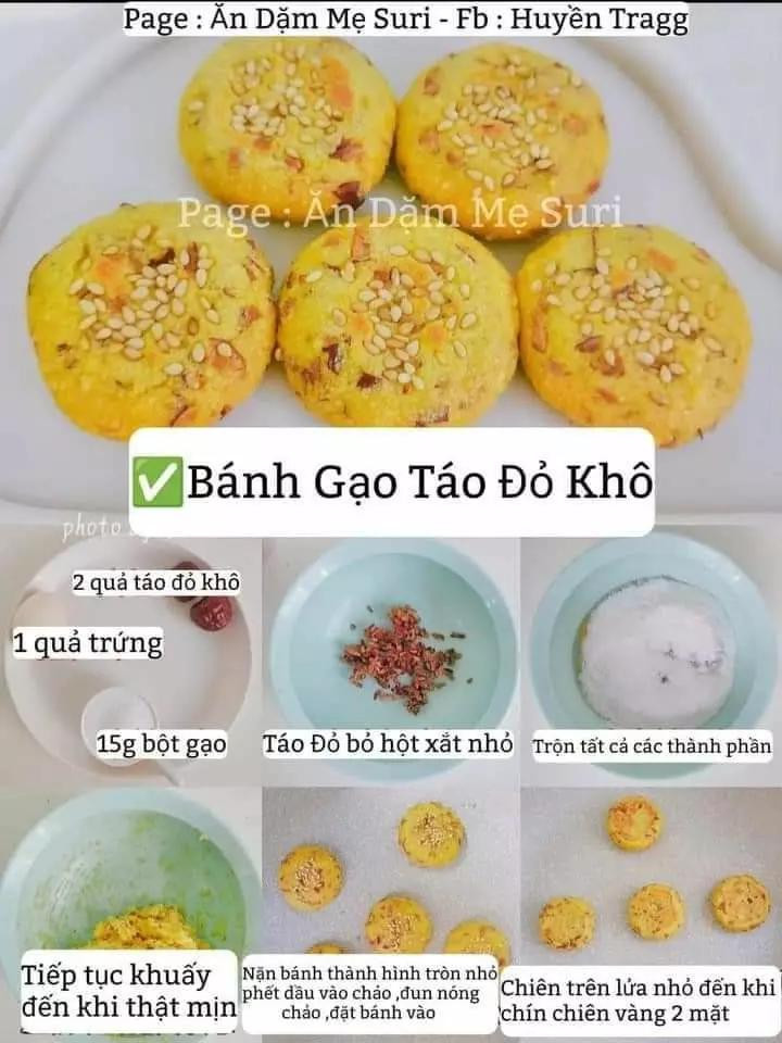 Tổng hợp công thức làm bánh gạo cho bé: bí xanh, chuối, táo đỏ khô, táo và trứng
