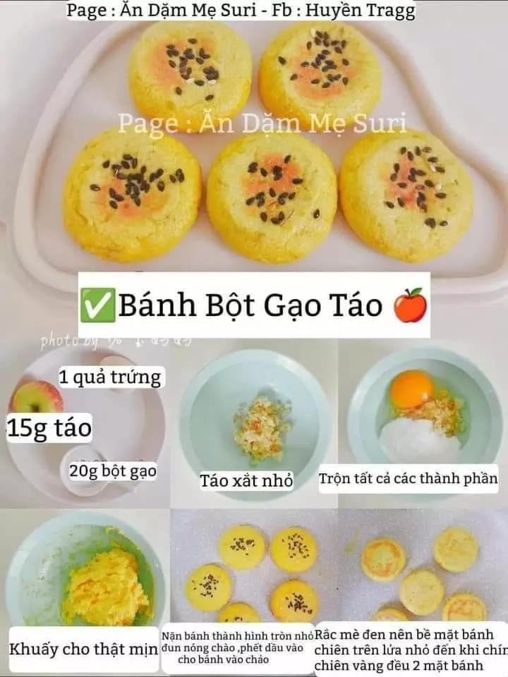 Tổng hợp công thức làm bánh gạo cho bé: bí xanh, chuối, táo đỏ khô, táo và trứng