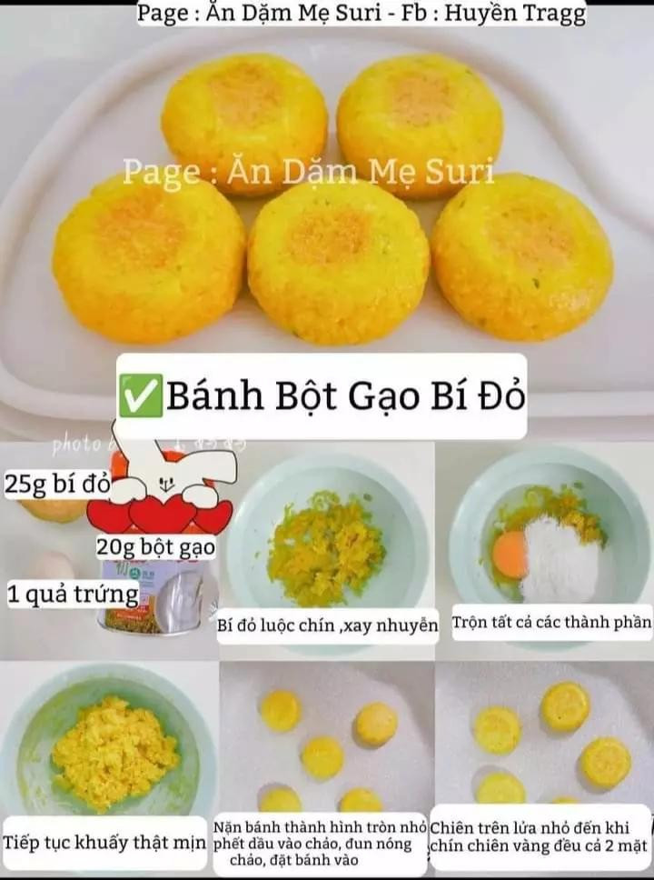 Tổng hợp công thức làm bánh gạo cho bé: bí xanh, chuối, táo đỏ khô, táo và trứng