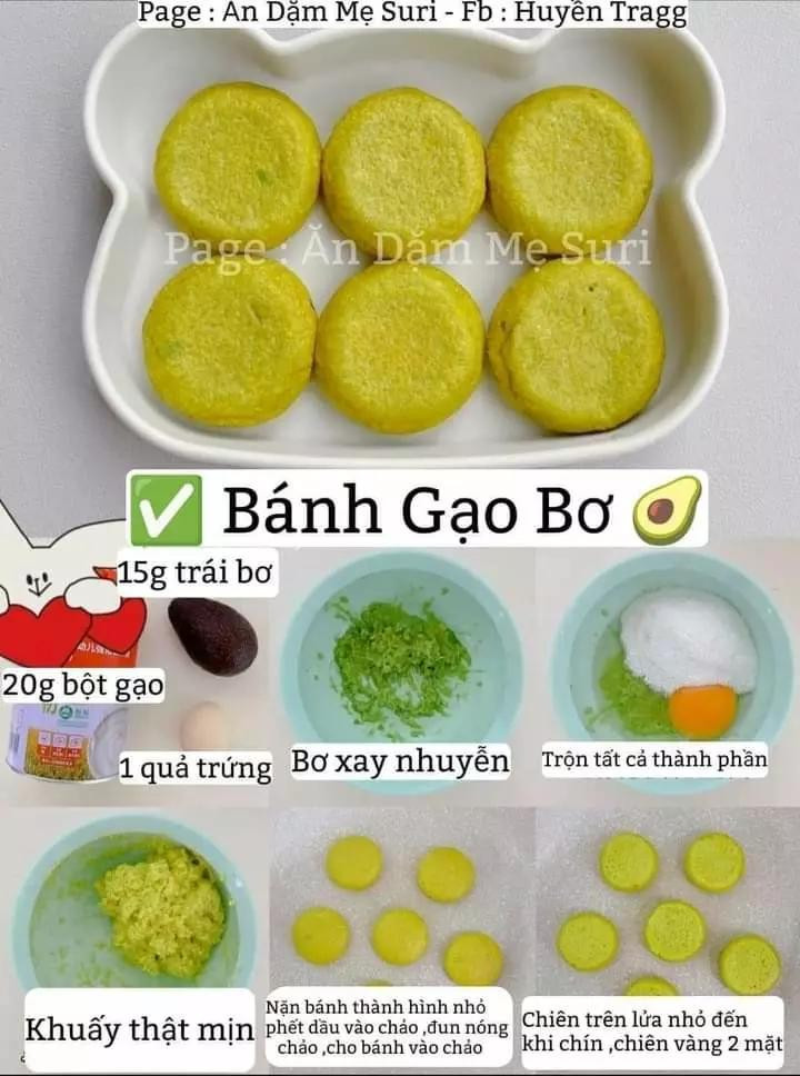 Tổng hợp công thức làm bánh gạo cho bé: bí xanh, chuối, táo đỏ khô, táo và trứng