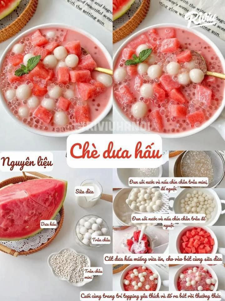 Tổng hợp công thức làm chè trái cây: Chè dưa tươi, Chè dưa hấu, Thạch sữa matcha và Chè chanh dây