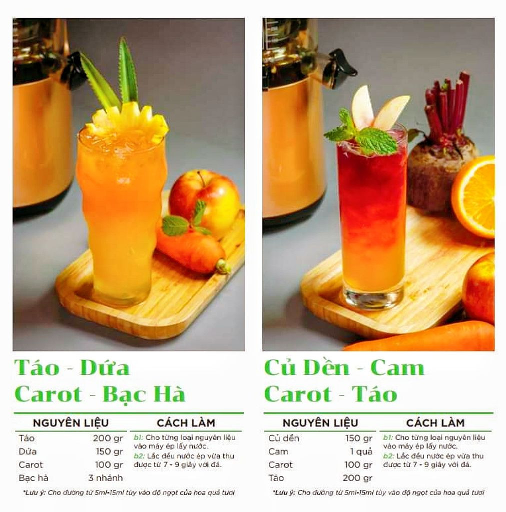 Tổng hợp công thức làm nước ép trái cây và rau củ mix đa dạng hương vị