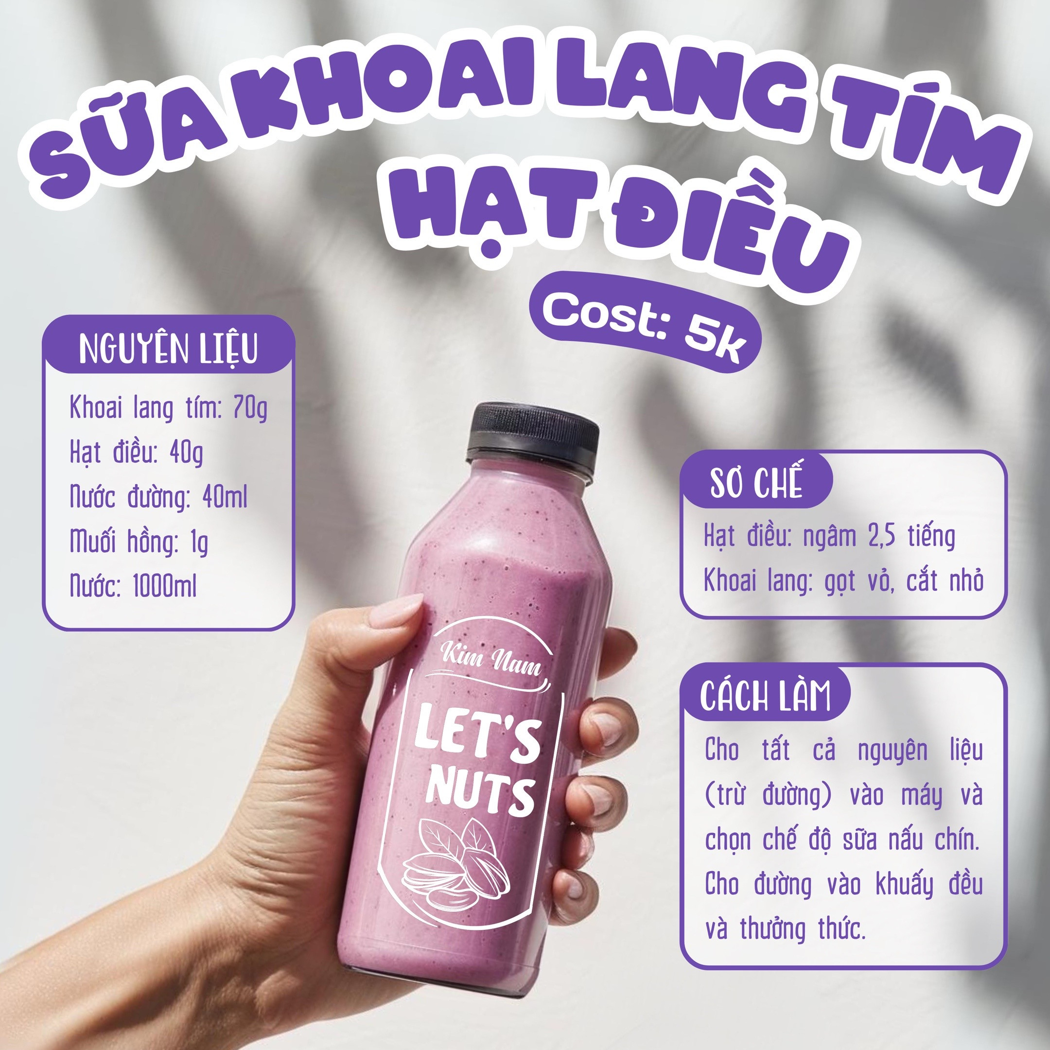 Tổng hợp công thức làm sữa hạt kinh doanh giá rẻ: Khoai tây, Mè trắng, Khoai lang tím, Đậu nành và Đậu xanh